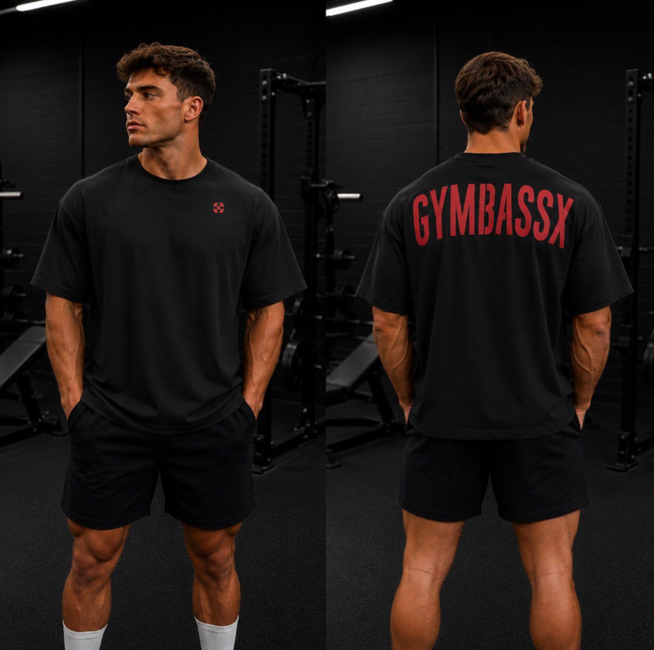 GymBassX Premium Boxy Fit Tee — Crimson Impact