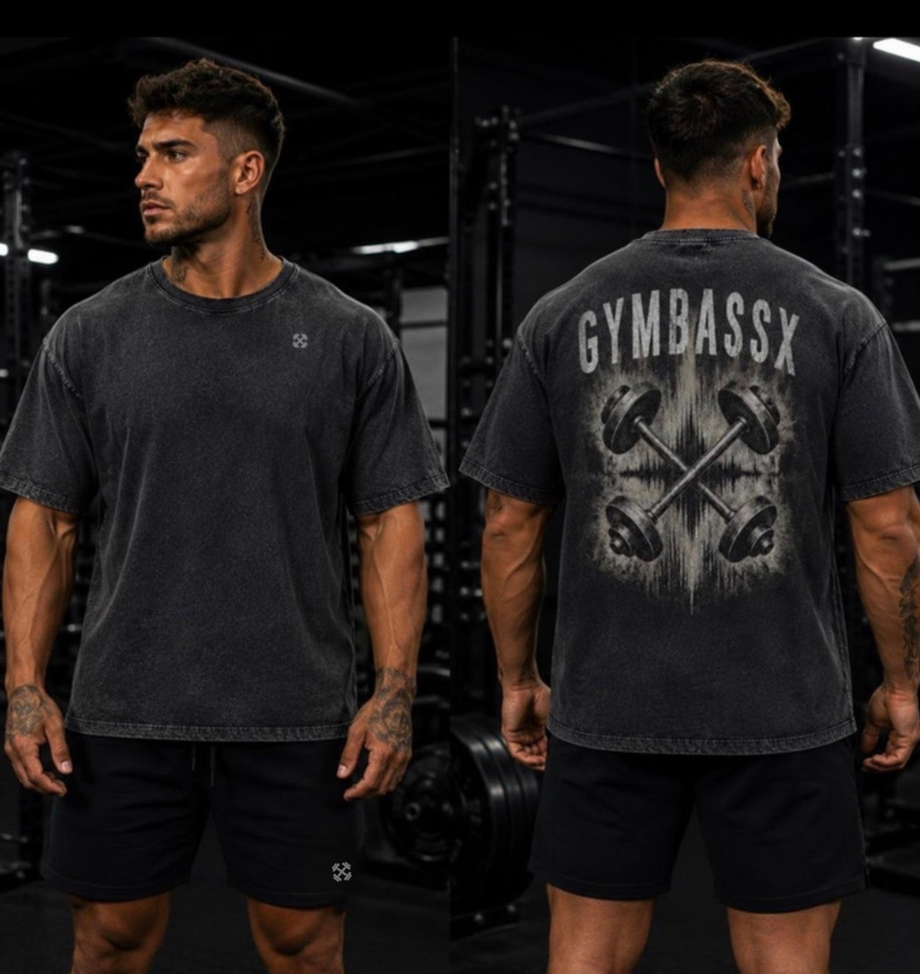 GYMBASSX OVERSIZED Men's  Power Dumbbells- Tee