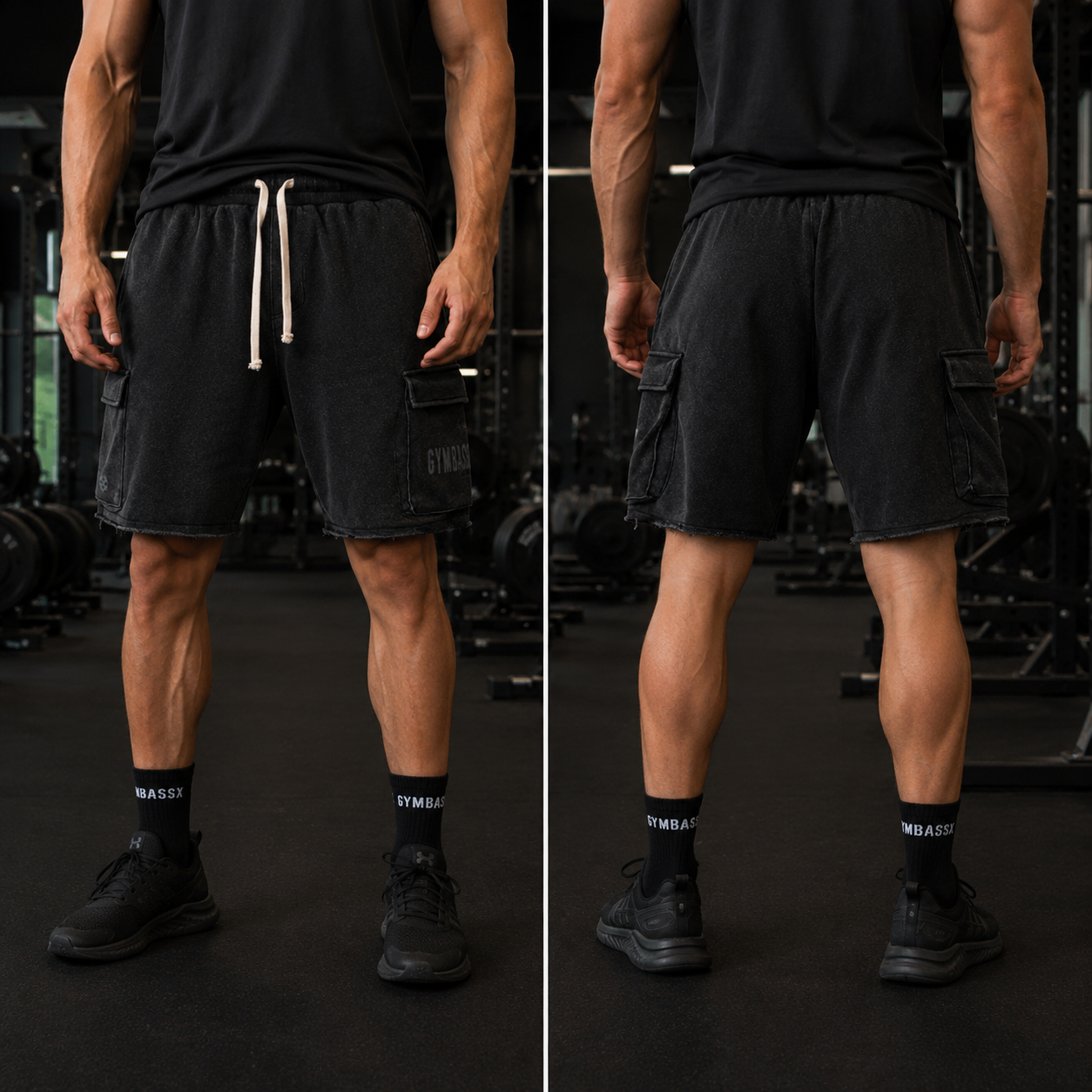 GYMBASSX Raw Edge Cargo Sweatshorts