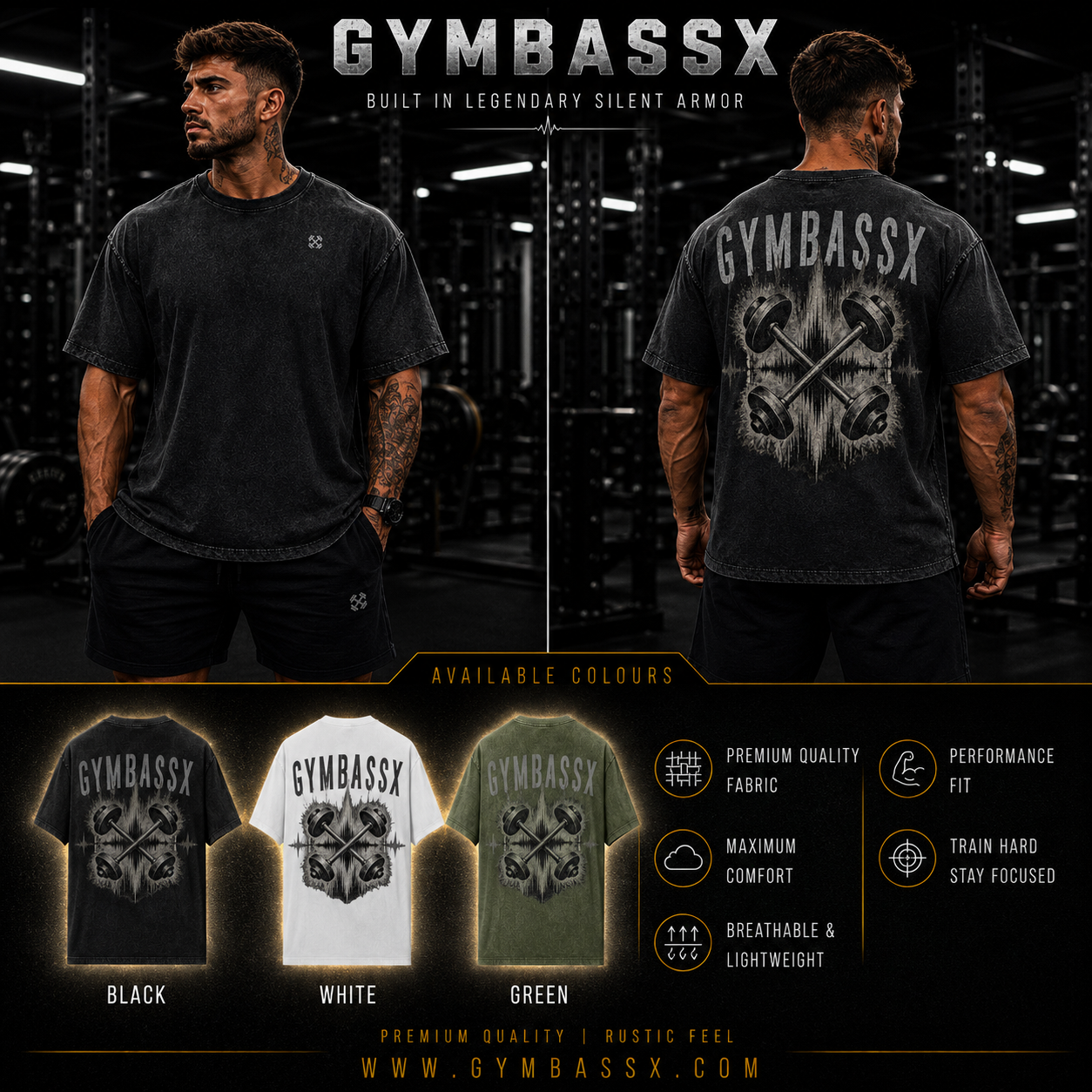 GYMBASSX OVERSIZED Men's  Power Dumbbells- Tee