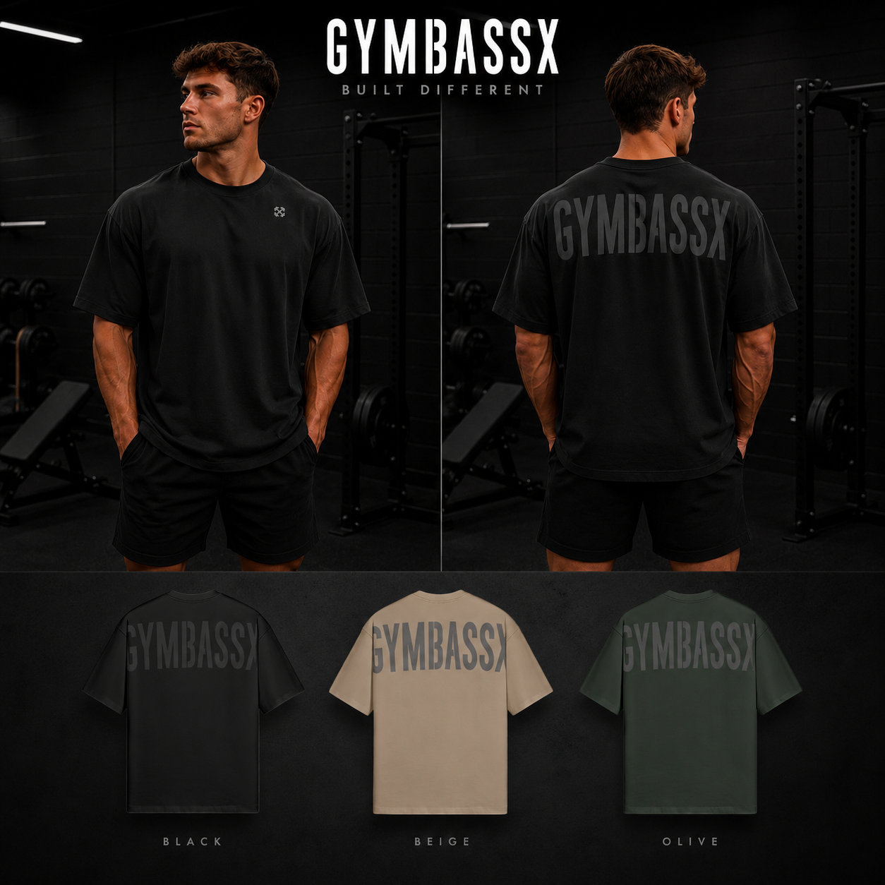 GYMBASSX OVERSIZED  Premium Boxy Fit Tee — Shadow Black